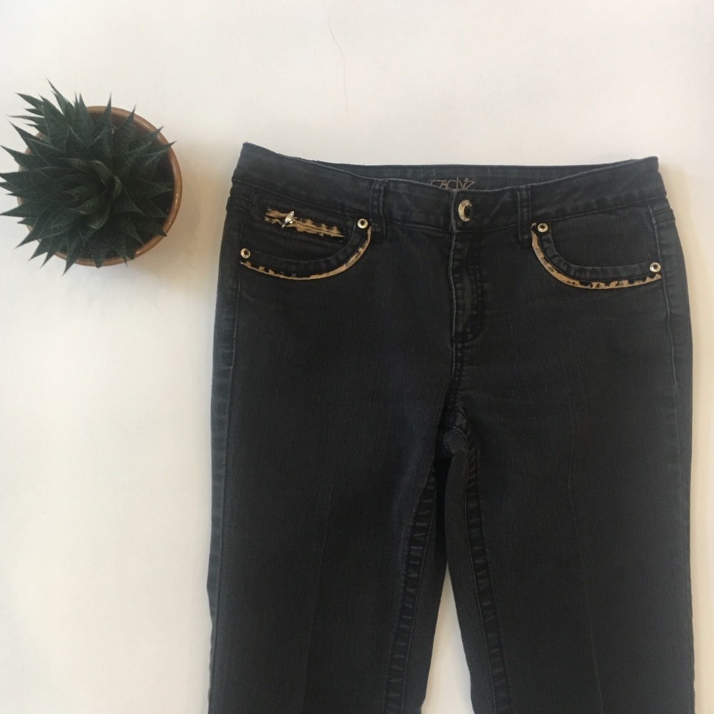 Cache Leopard Trim Black Boot Cut Jean Size: 6 - Picture 4 of 11